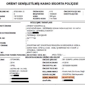 Sigortam.net (Orient Sigorta) Kasko Muafiyet Problemli!