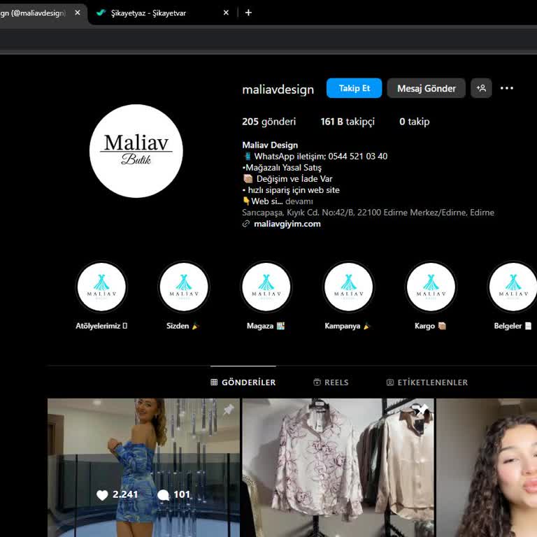 Maliav Butik (instagram: maliavdesign) Teslim Edilmeyen Sipariş Ve İletişim Sorunu