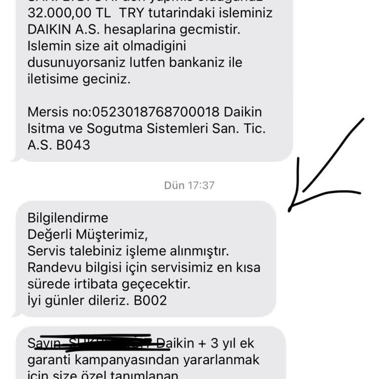 Daikin Otomatik Servis Talebi Oluşturuyor.