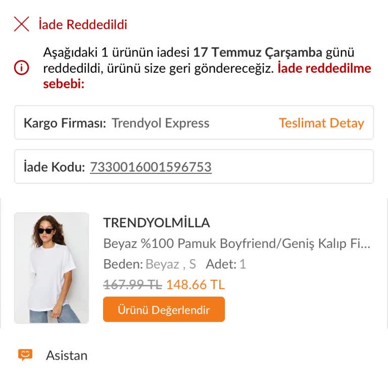 Trendyolmilla Kaybolan İade Reddi