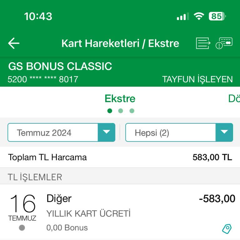 Garanti BBVA Yıllık Kart Aidatı İadesi Talebi