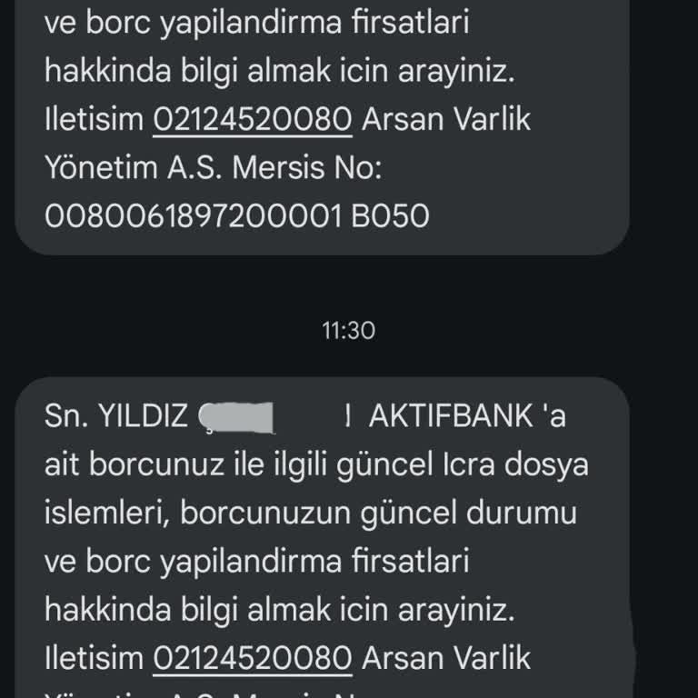 Aktif Bank Bana Ait Olmayan Borç SMS'i Gönderiyor.