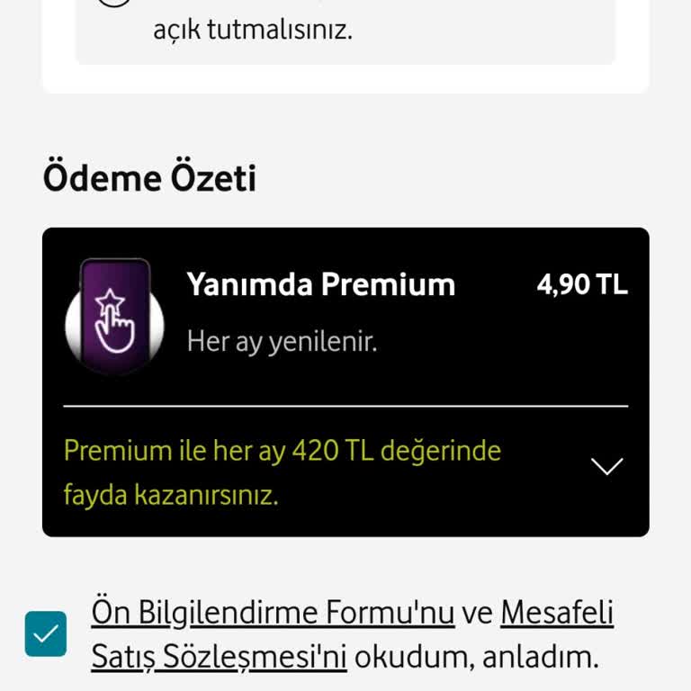 Vodafone Yanımda Premium Satın Alma Sorunu