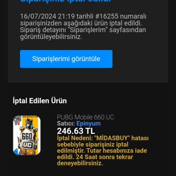 Epinyum Uc Satın Aldıktan Sonra İptal Olması Para İadesinin Gelmemesi