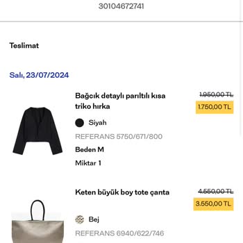 Massimo Dutti Siparişim Eksik Geldi