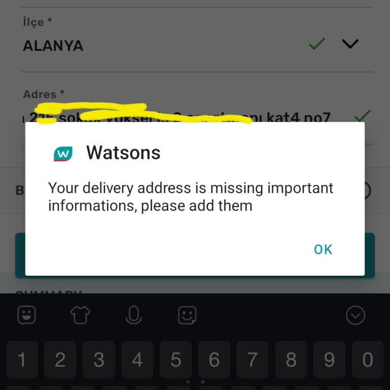 Watsons Teslimat Adresi Hatası