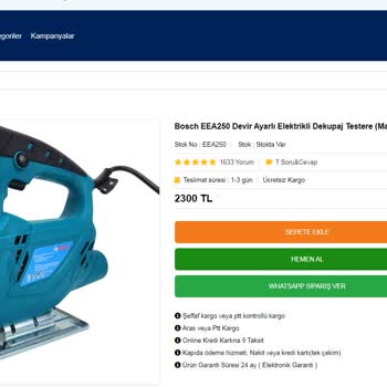 Ekinler El Aletleri Bosch EEA250 Devir Ayarlı Elkt Dekupaj Testere