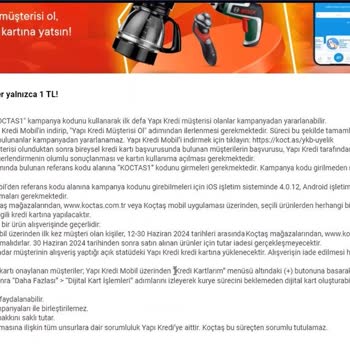Yapı Kredi Li Olursan Koçtaş ‘ta Seçili Ürünler 1 TL Yalanı