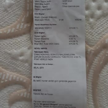 Bosch Çamaşır Makinesi Garanti Kapsamına Girmeyen Sorun