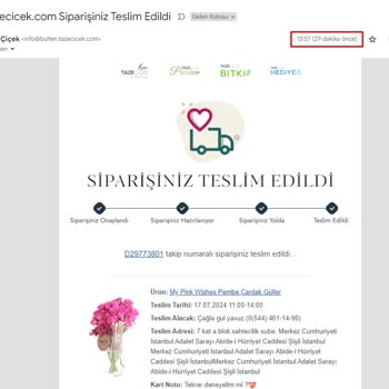Taze Çiçek (tazecicek.com) Sipariş Teslim Edilmedi, Müşteri Hizmetleri Yanıt Vermiyor