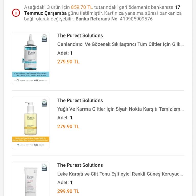 The Purest Solutions Siparişimi İptal Etti