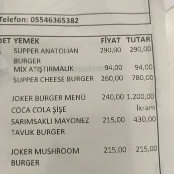 Ercan Burger Menüden Farklı Fiyat Politikası