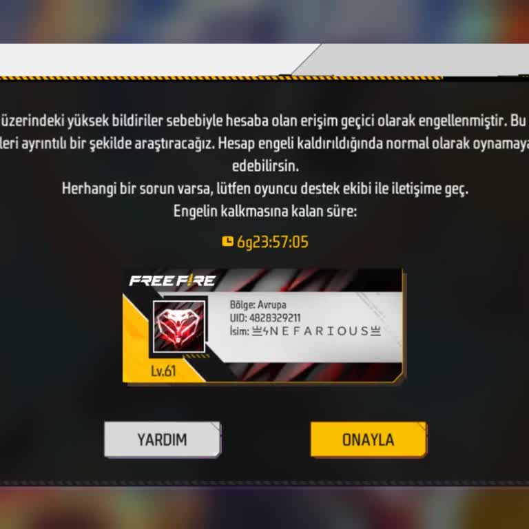Garena Free Fire Hesabım Ban Yedi