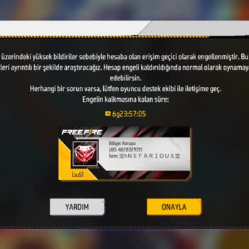 Garena Free Fire Ban Yemiş Hesap