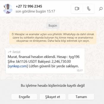 WhatsApp "Finansal Hesabın Eklendi." Şeklinde Gelen Mesaj.