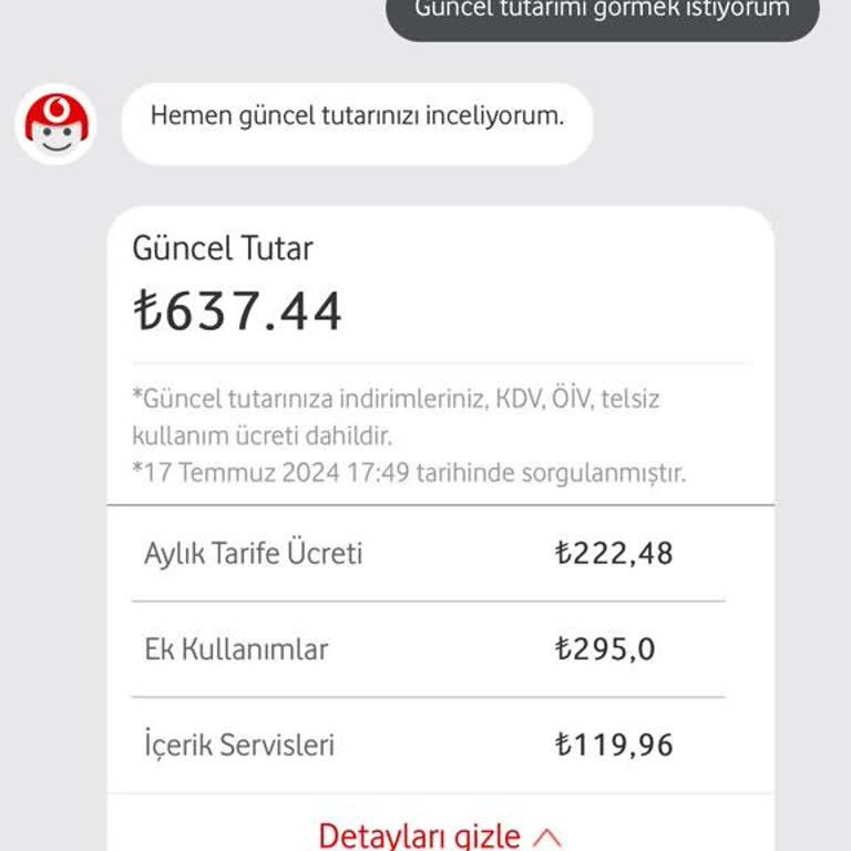 Vodafone Fatura, İçerek Bedelleri