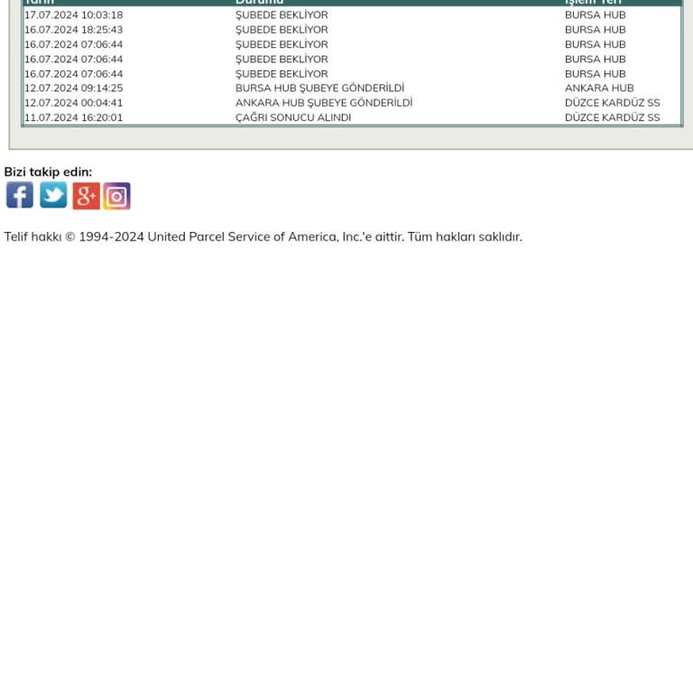 UPS Teslim Edilemeyen Kargo