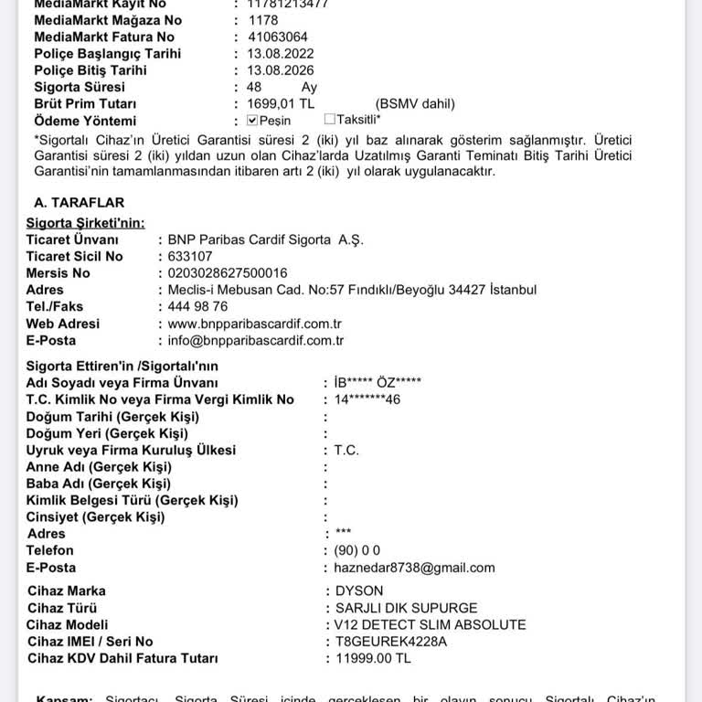 Dyson V12 Garanti Kapsamında Yedek Parça Temin Edilememesi