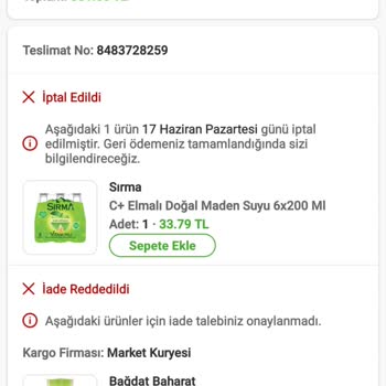 Carrefour SA Market Siparişim Teslim Edilmedi Ve Para İadesi Reddedildi