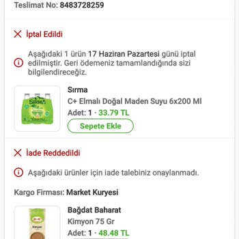 Carrefour SA Market Siparişim Teslim Edilmedi Ve Para İadesi Reddedildi