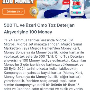 Migros OMO Kampanyasına Ait 100 Money Tanımlamadı