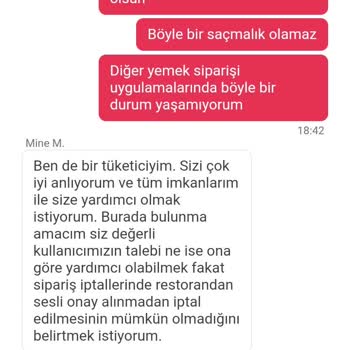 Yemeksepeti Uygulamasının Sipariş İptal Etmemesi