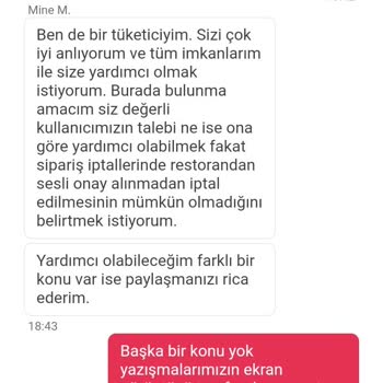 Yemeksepeti Uygulamasının Sipariş İptal Etmemesi