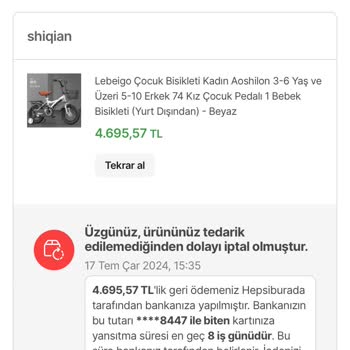 Hepsiburada Ürünü İptal Etti