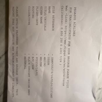 Pegasus Hasarlı Bagaj Ve Kötü Muamele