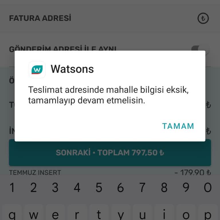 Watsons Uygulamasından İnternet Alışveriş Yapamıyorum
