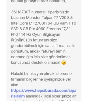 Hepsiburada Ve Monster Fatura Problemi