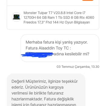 Hepsiburada Ve Monster Fatura Problemi