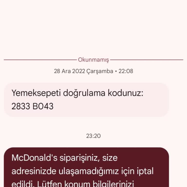 McDonald's Yeşilpınar Kendiliğinden İptal Edilen Sipariş