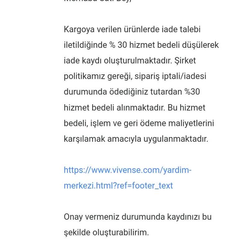 Vivense İade Ücret Kesintisi