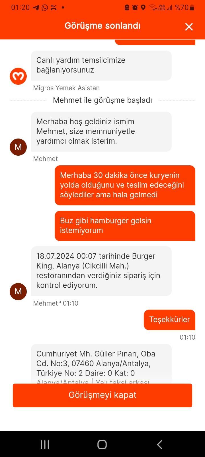 Burger King Alanya Cikcilli Şubesi Sorunu - Şikayetvar