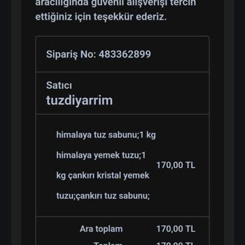 Tuz Diyarım Ulaşılamayan Ve Ürünü Göndermeyen Satıcı