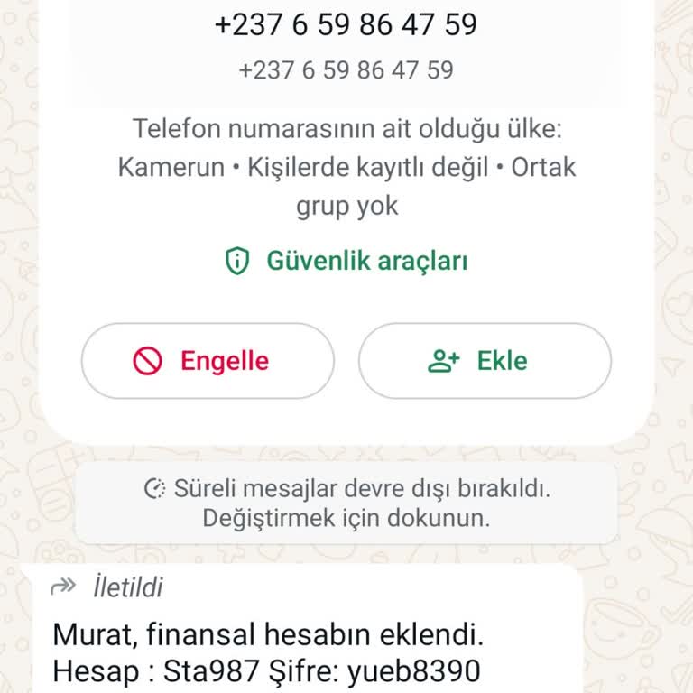 WhatsApp'a Gelen Yabancı Numara Mesajı