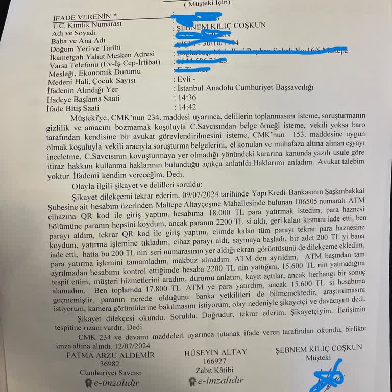 Yapı Ve Kredi Bankası 106505 ATM'den Yatırılan Parayı Hiçe Saydılar!