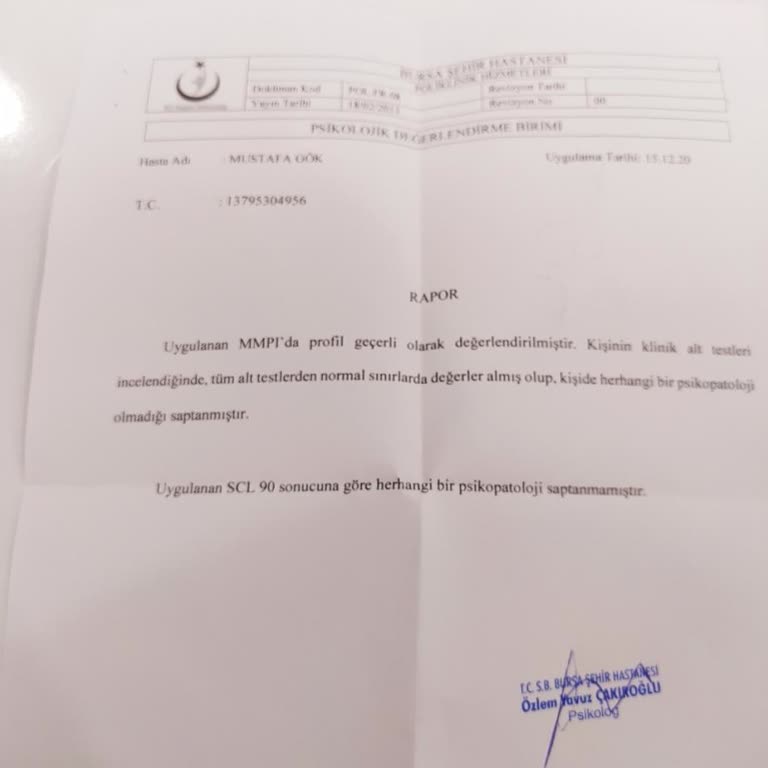 Bursa Şehir Hastanesi Psikolog Raporunu Talep Eden Hekime Vermiyor