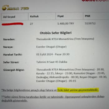 O-Bilet Biletimi Göndermiyor