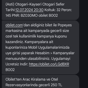 Obilet Sefere 20 Dakika Kala İptal Olan Bilet