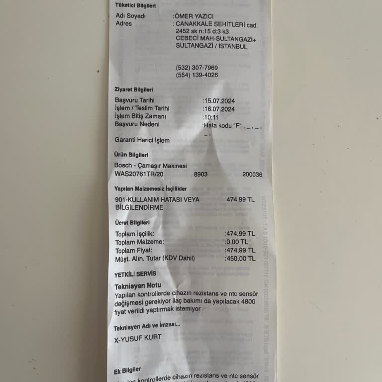 Bosch Çamaşır Makinesi Servis Ücreti Hakkında Yanlış Bilgilendirme
