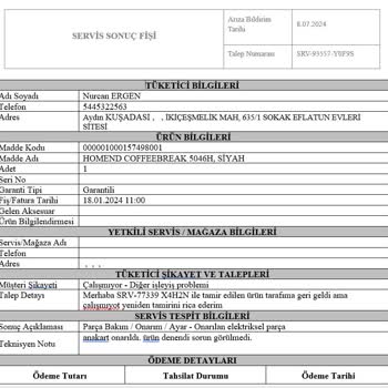 Homend Filtre Kahve Makinesi Bozuk