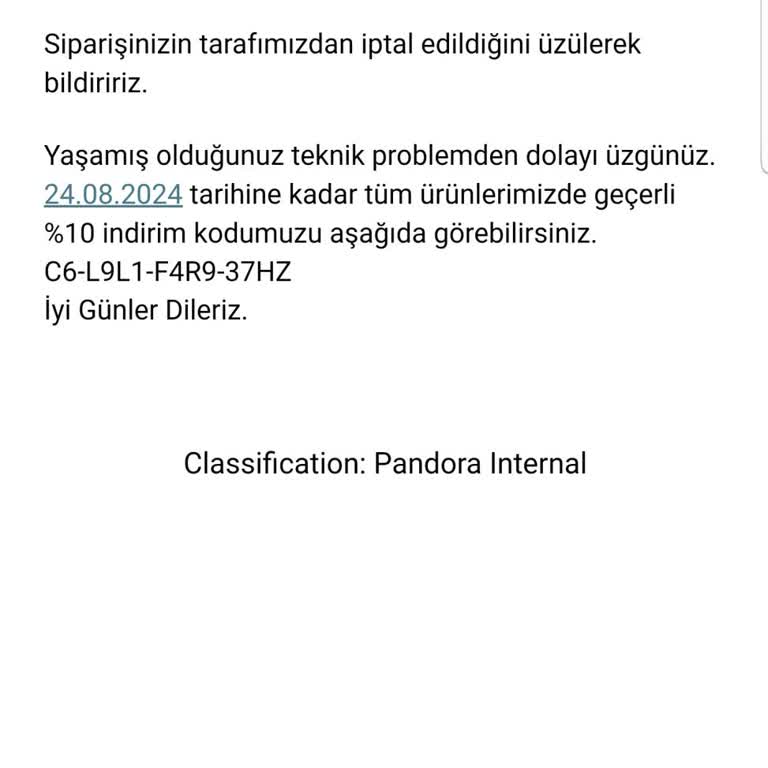 Pandora Mücevher Pandora Ve E Store Mağ. İptalleri