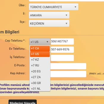 ÖSYM Bilgi Güncelleme De Telefon Kodlarında +90 Yok Güncelleme Yapamıyorum