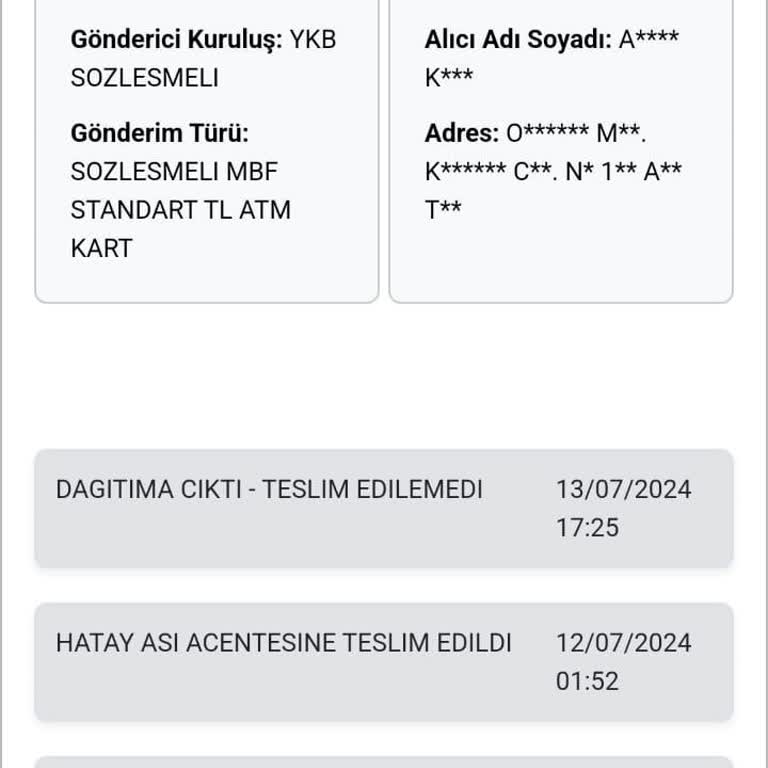 Yapı Kredi Bankası Adresin Güncel Olmadığını Belirten Kuryenet