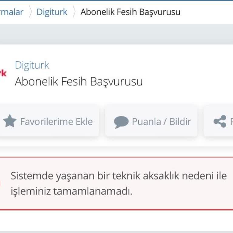 Digiturk Fesih Başvurusu Yapılamıyor.