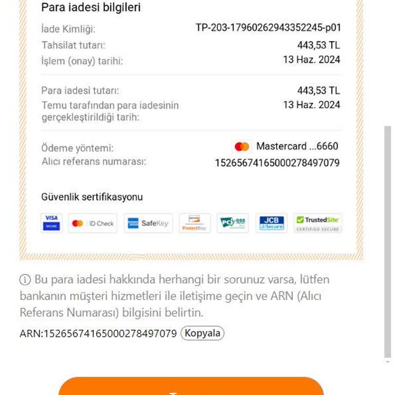 Temu Bir Türlü İade Edilmeyen Tutar Hk