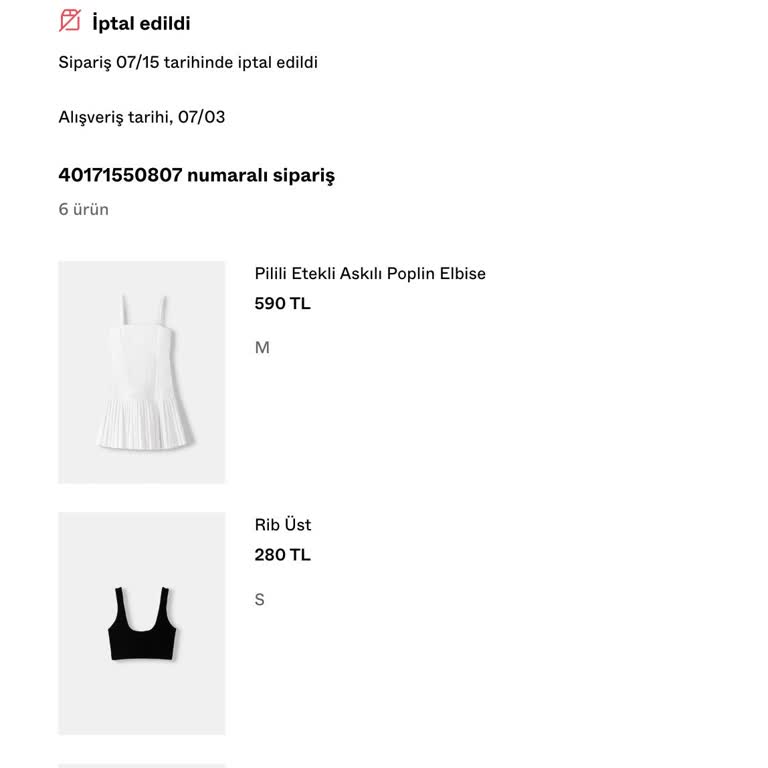 Bershka Sebepsiz İptal Edilen Sipariş