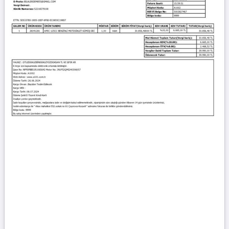 A101 Tarafıma Arızalı Motor Teslim Edilmiştir